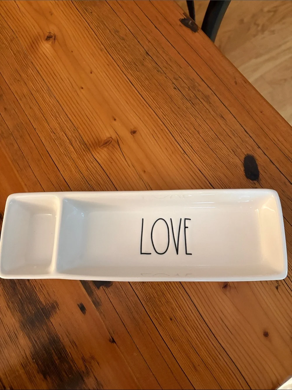 Rae Dunn White Ceramic Divided Tray with LOVE Lettering